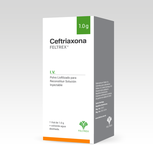 Imagen de CEFTRIAXONA FELTREX Iny. 1.0g IV.